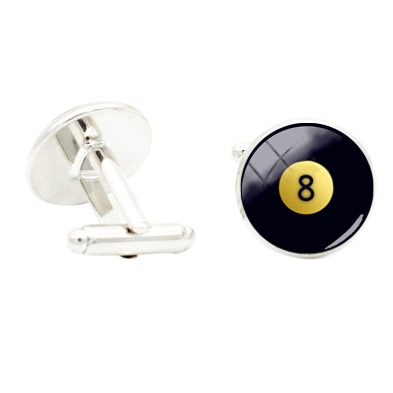 Glass Gem Billiard Ball Numbers Cufflinks - 8 Yellow 1 Red 3 - Sports Cuff Link