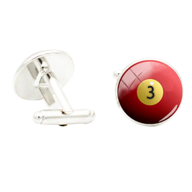 Glass Gem Billiard Ball Numbers Cufflinks - 8 Yellow 1 Red 3 - Sports Cuff Link