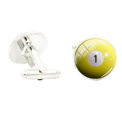 Glass Gem Billiard Ball Numbers Cufflinks - 8 Yellow 1 Red 3 - Sports Cuff Link