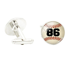 Baseball Team Numbers Glass Cufflinks Suit Shirt Rhodium Plated Sports Jewelry