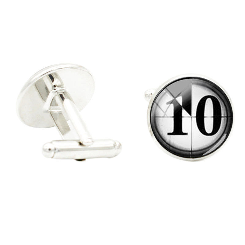 Baseball Team Numbers Glass Cufflinks Suit Shirt Rhodium Plated Sports Jewelry