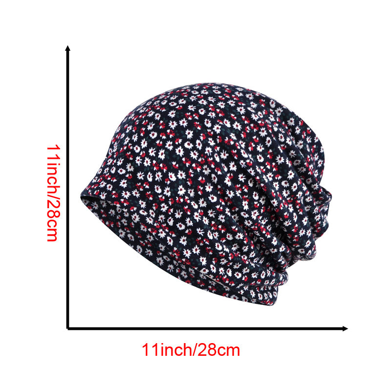 Floral Print Beanie Lightweight Elastic Slouchy Skull Hat