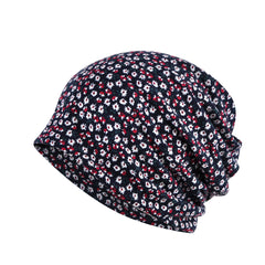 Floral Print Beanie Lightweight Elastic Slouchy Skull Hat