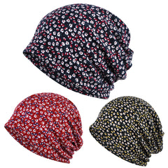 Floral Print Beanie Lightweight Elastic Slouchy Skull Hat