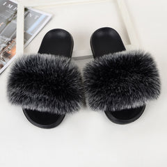 Women's Fluffy Flat Slides Open Toe Non Slip Indoor Slippers Furry Outdoor Shoes