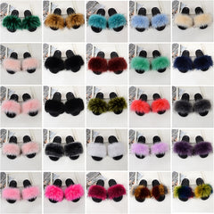 Women's Fluffy Flat Slides Open Toe Non Slip Indoor Slippers Furry Outdoor Shoes