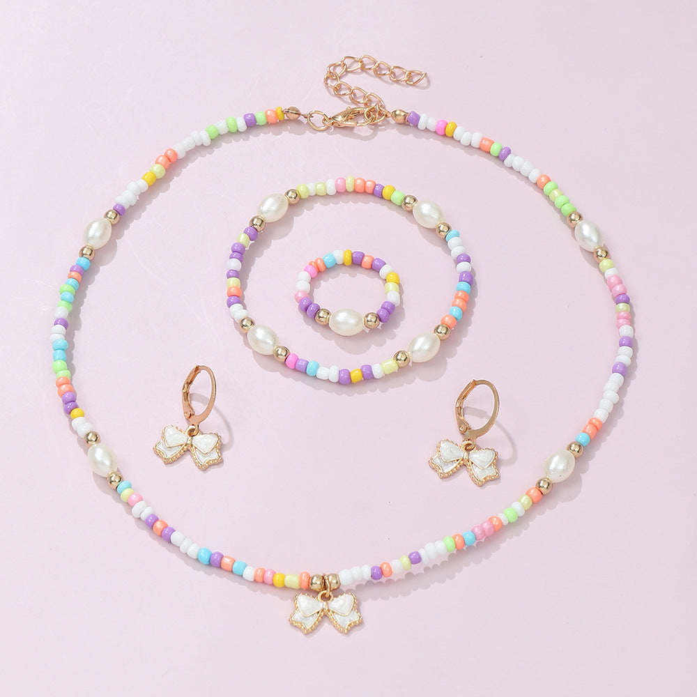 Kids Boho Beads Drip Bow Knot Set