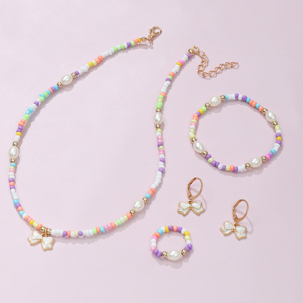 Kids Boho Beads Drip Bow Knot Set