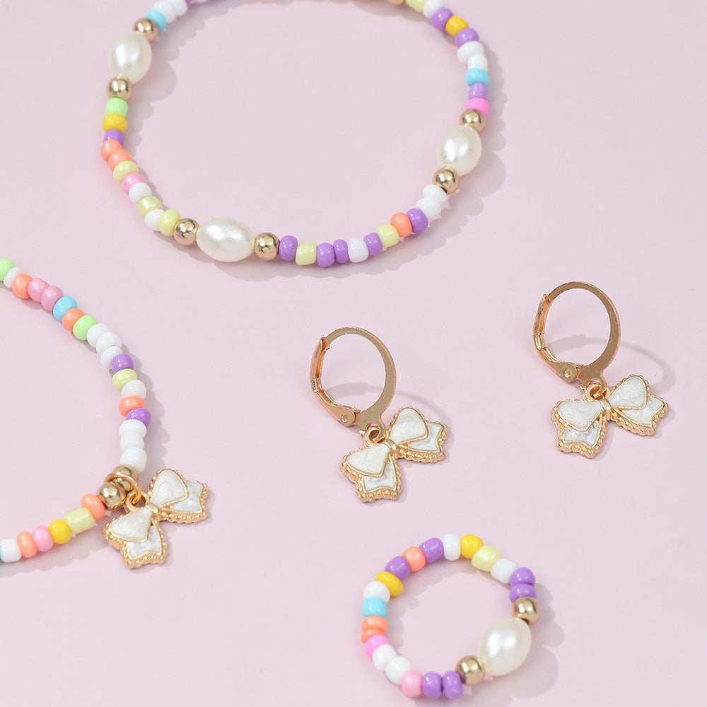 Kids Boho Beads Drip Bow Knot Set
