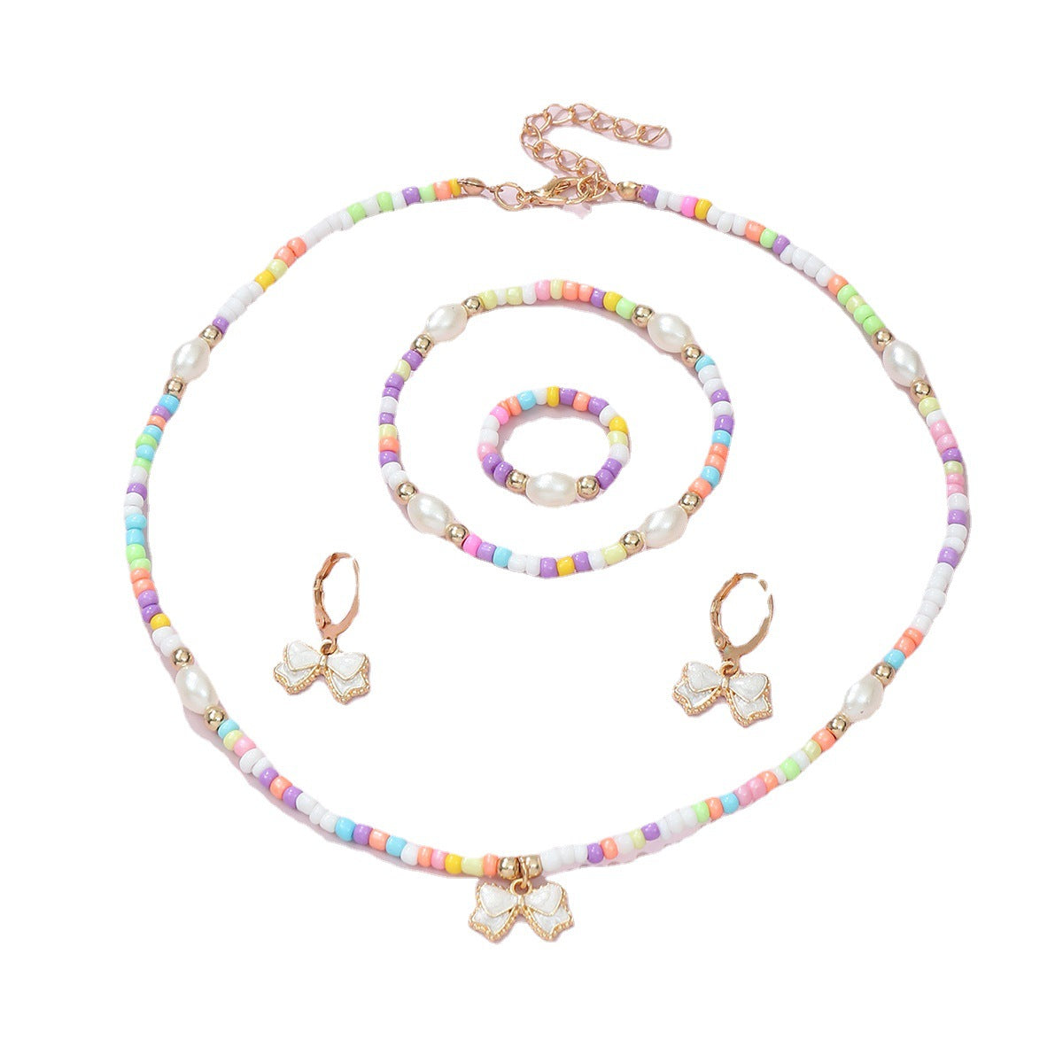 Kids Boho Beads Drip Bow Knot Set