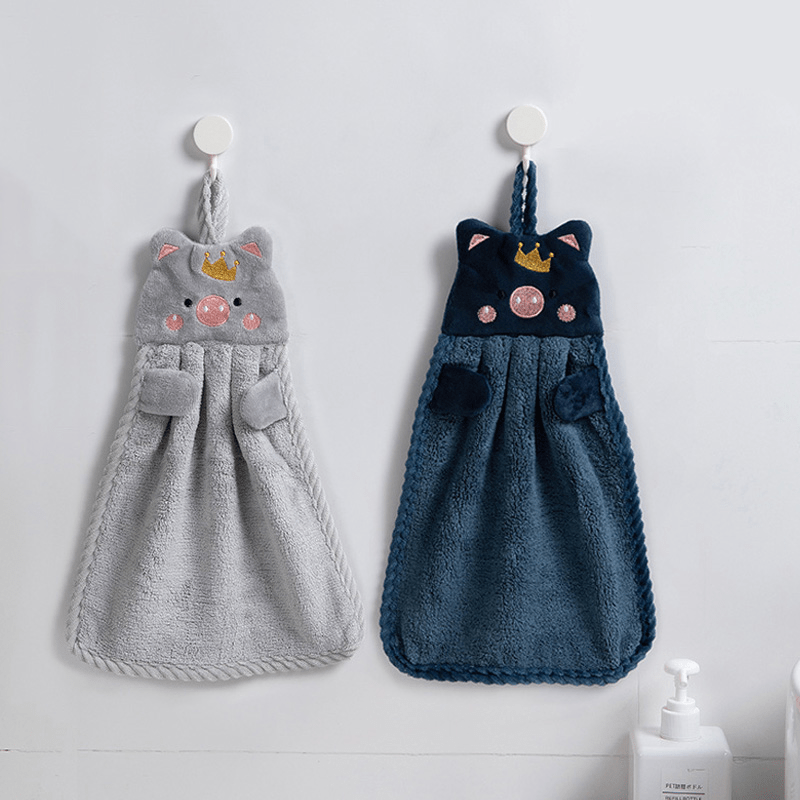 Cartoon Animal Shape Hanging Towel Coral Fleece Soft Towel