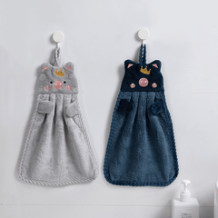 Cartoon Animal Shape Hanging Towel Coral Fleece Soft Towel