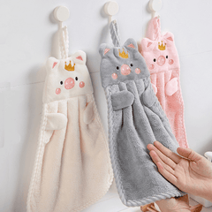 Cartoon Animal Shape Hanging Towel Coral Fleece Soft Towel