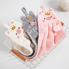 Cartoon Animal Shape Hanging Towel Coral Fleece Soft Towel