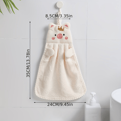 Cartoon Animal Shape Hanging Towel Coral Fleece Soft Towel