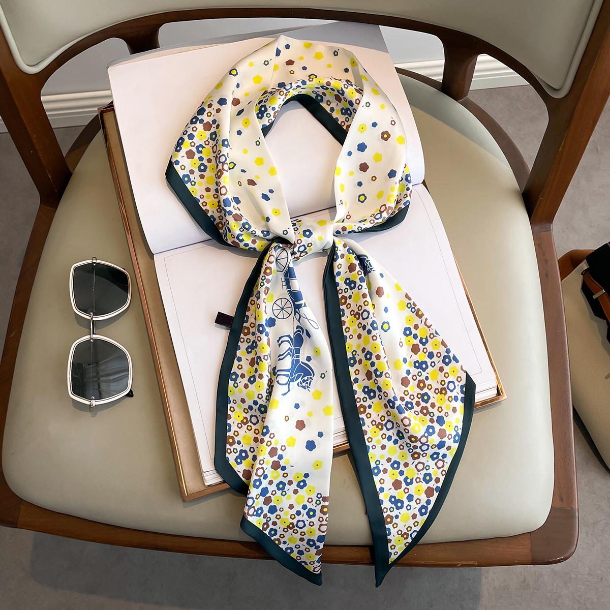 Block Print Skinny Scarf Neck Tie Silk Twilly Scarf