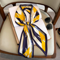 Block Print Skinny Scarf Neck Tie Silk Twilly Scarf