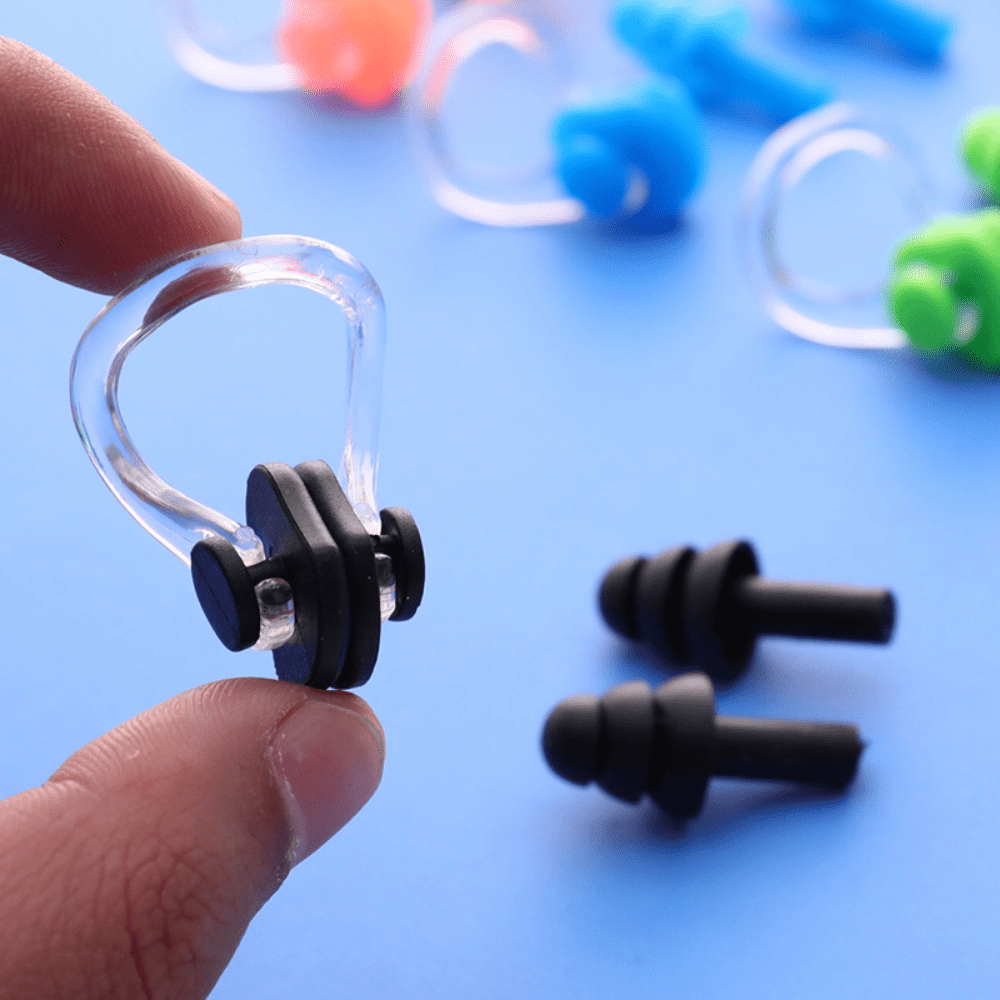 Waterproof Swimming Earplugs & Nose Clip Set with Case Soft Silicone