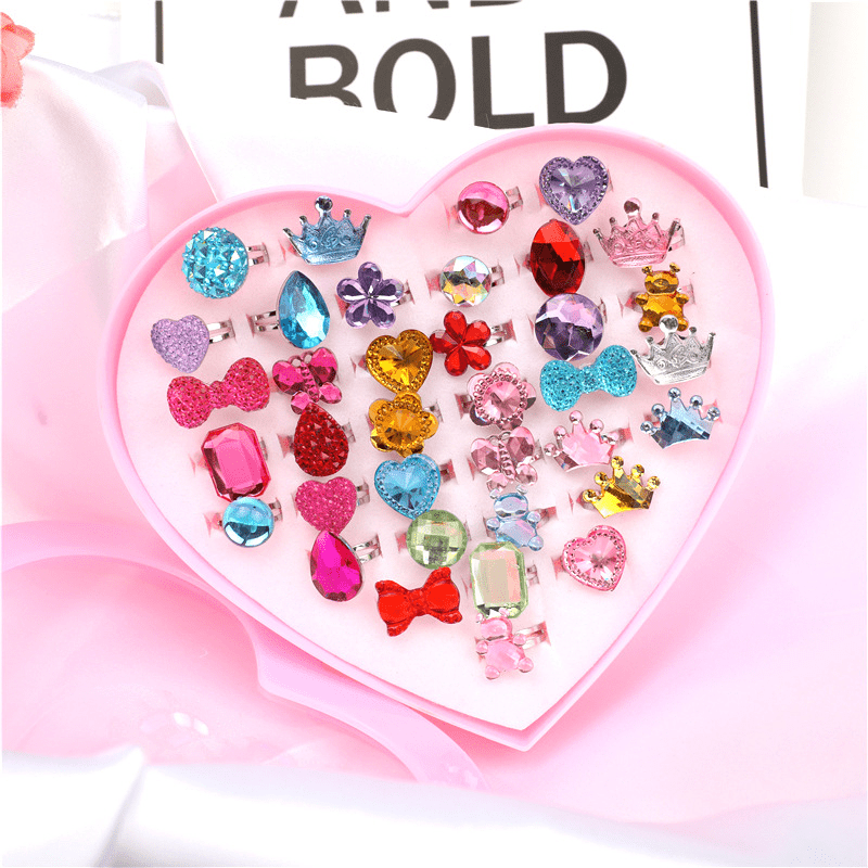 Kids Resin Rhinestone Rings Hand Jewelry Gift for Girls