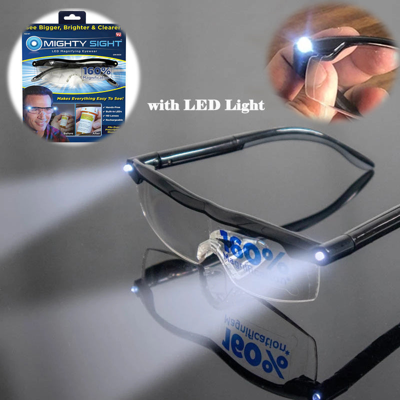 Lighted Magnifying Reading Glasses Power Zoom Unisex Night Vision Eyeglass