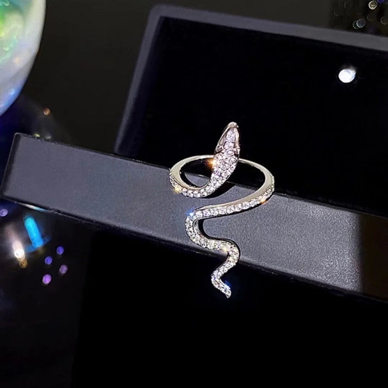 Gothic Rhinestones Snake Ring for Holiday Party Girls