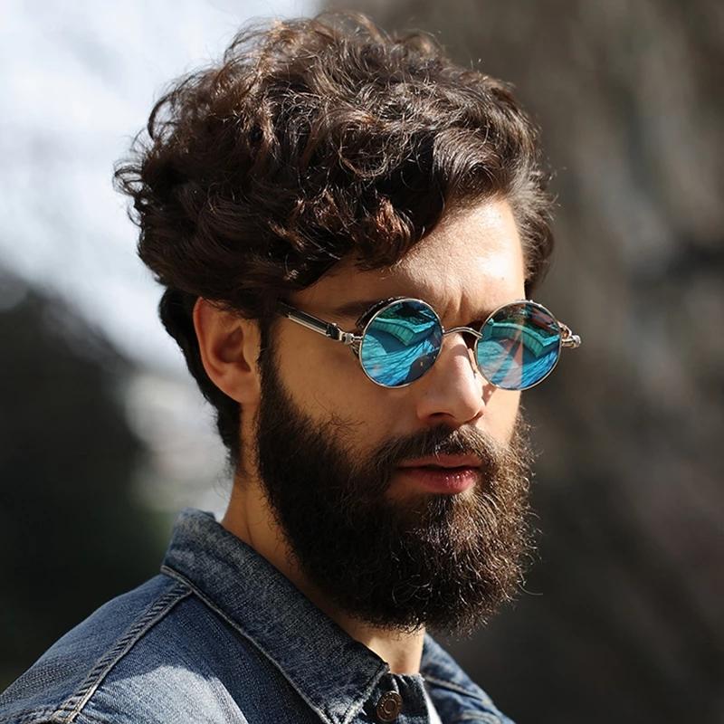 Men Gothic Steampunk Sunglasses Vintage Round Metal Frame UV400