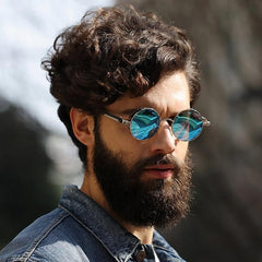 Men Gothic Steampunk Sunglasses Vintage Round Metal Frame UV400