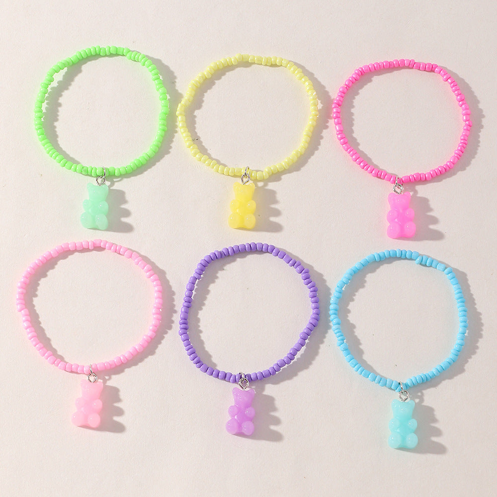 6pcs Cartoon Bear Animals Pendant Chain Bracelet Jewelry