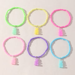 6pcs Cartoon Bear Animals Pendant Chain Bracelet Jewelry