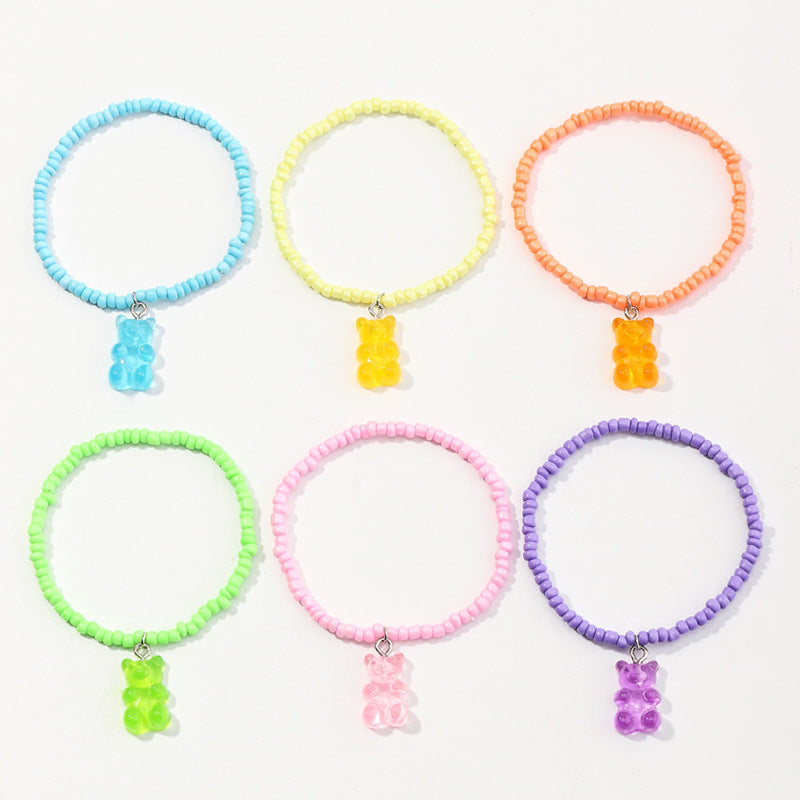 6pcs Cartoon Bear Animals Pendant Chain Bracelet Jewelry