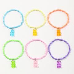 6pcs Cartoon Bear Animals Pendant Chain Bracelet Jewelry