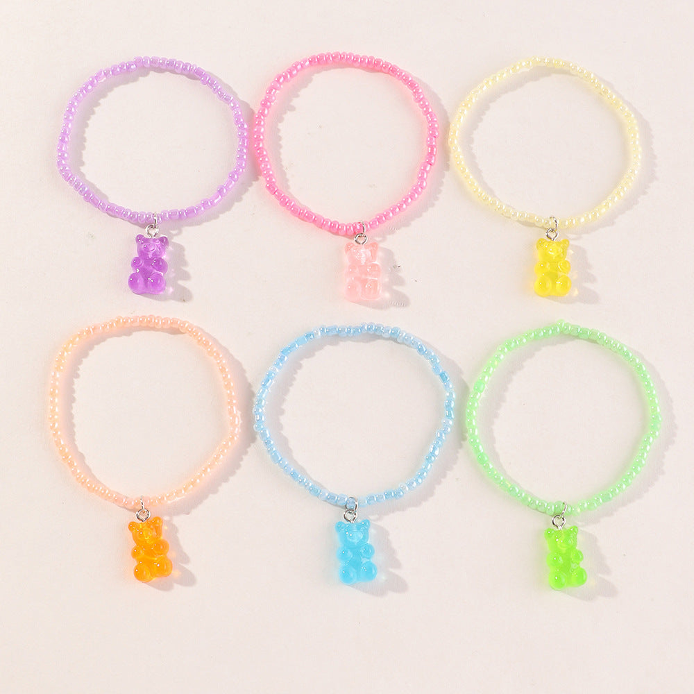 6pcs Cartoon Bear Animals Pendant Chain Bracelet Jewelry