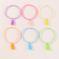 6pcs Cartoon Bear Animals Pendant Chain Bracelet Jewelry