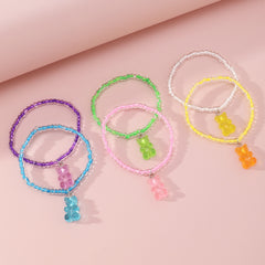 6pcs Cartoon Bear Animals Pendant Chain Bracelet Jewelry