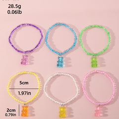 6pcs Cartoon Bear Animals Pendant Chain Bracelet Jewelry