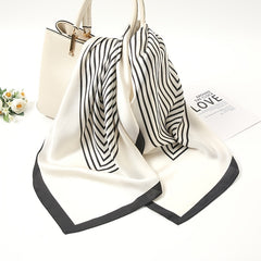 Stripe Print Satin Bandana Silk Square Scarf Head Wrap Casual Neckerchief