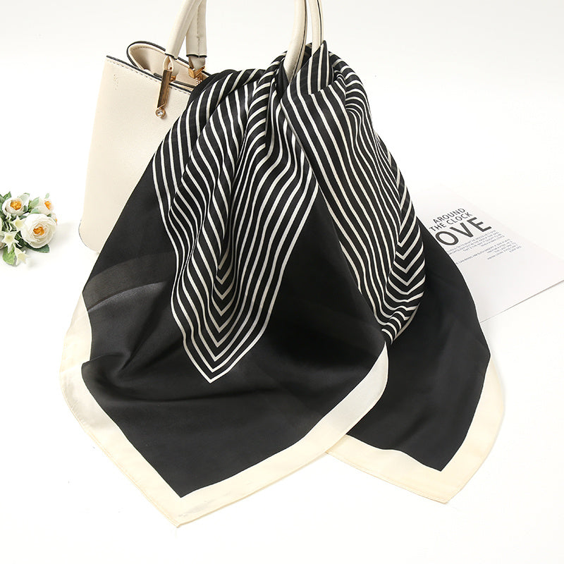 Stripe Print Satin Bandana Silk Square Scarf Head Wrap Casual Neckerchief