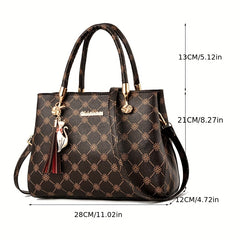 Flower Print Crossbody Bag Tassel Decor Satchel Purse Mother's Gift