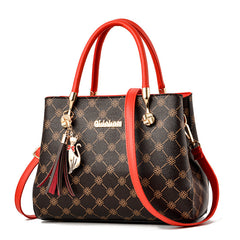 Flower Print Crossbody Bag Tassel Decor Satchel Purse Mother's Gift