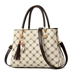 Flower Print Crossbody Bag Tassel Decor Satchel Purse Mother's Gift