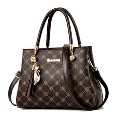 Flower Print Crossbody Bag Tassel Decor Satchel Purse Mother's Gift