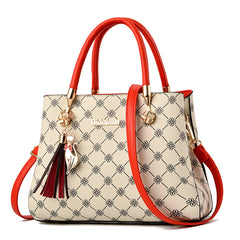 Flower Print Crossbody Bag Tassel Decor Satchel Purse Mother's Gift