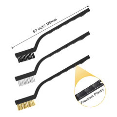 15pcs Wire Brush Set Stainless Steel Brass Nylon Curved Handle
