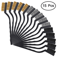 15pcs Wire Brush Set Stainless Steel Brass Nylon Curved Handle