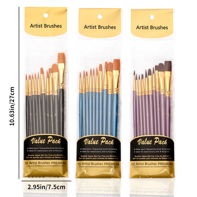 10Pcs Art Brushes Set Painting Watercolor Brushes School Stationery Painting Sup