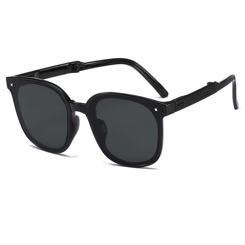 Square Frame Foldable Sunglasses Portable Rivet Decor Casual Outdoor Shades