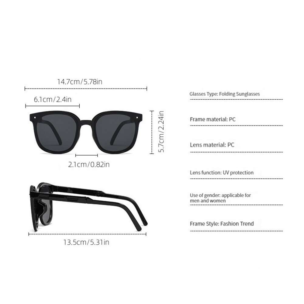 Square Frame Foldable Sunglasses Portable Rivet Decor Casual Outdoor Shades