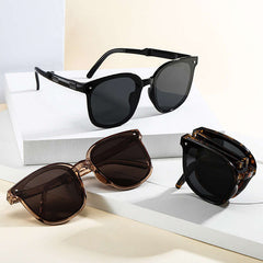 Square Frame Foldable Sunglasses Portable Rivet Decor Casual Outdoor Shades