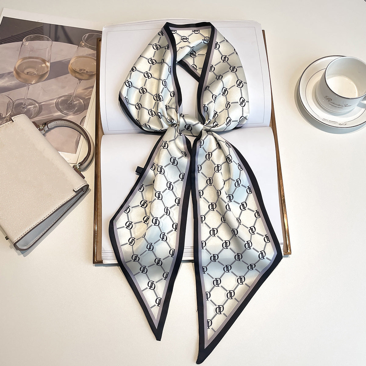Vintage Print Skinny Scarf Neck Tie Silk Twilly Scarf