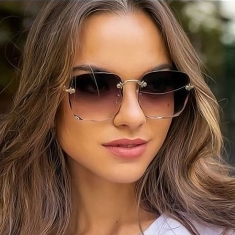 Gradient Rimless Sunglasses UV400 Rivet Decor